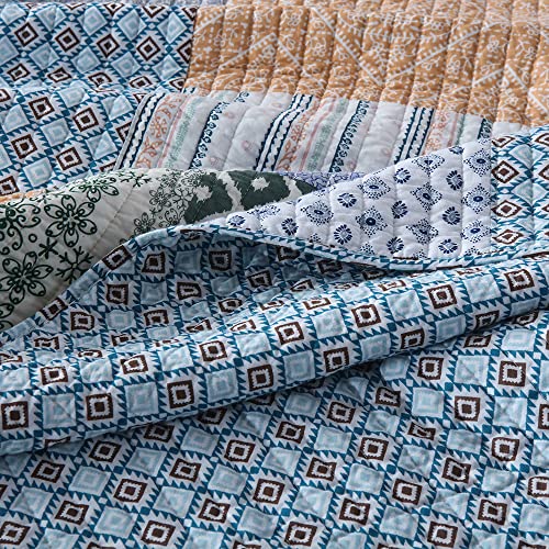 Autumn Dream Cotton Bedspread Quilt Sets Reversible Bedding Coverlet Sets Comforter, Bohemian Paisley Patchwork Blue Bedspread, Queen Size
