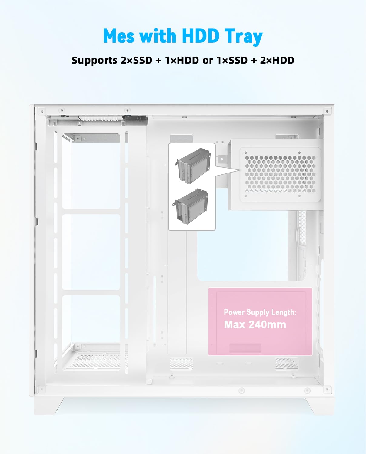 SZD S590 Mid ATX Gaming PC Case, 270° Full View Seamless Tempered, 360mm Radiator Support, High-Airflow Dual-Chamber Computer Tower Case-Fans not Included