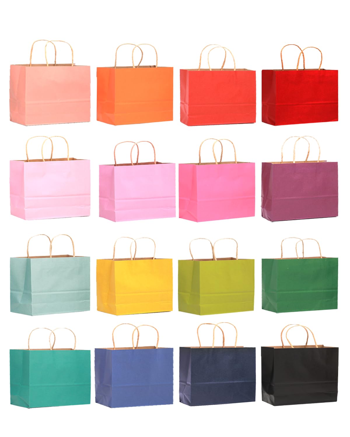 qiqee 13"x4.5"x10" Large Gift Bag with Handles Bulk 32PCS Gift Paper Bags 16 Different Senior Color Bags Multiple Uses (Wide Large)