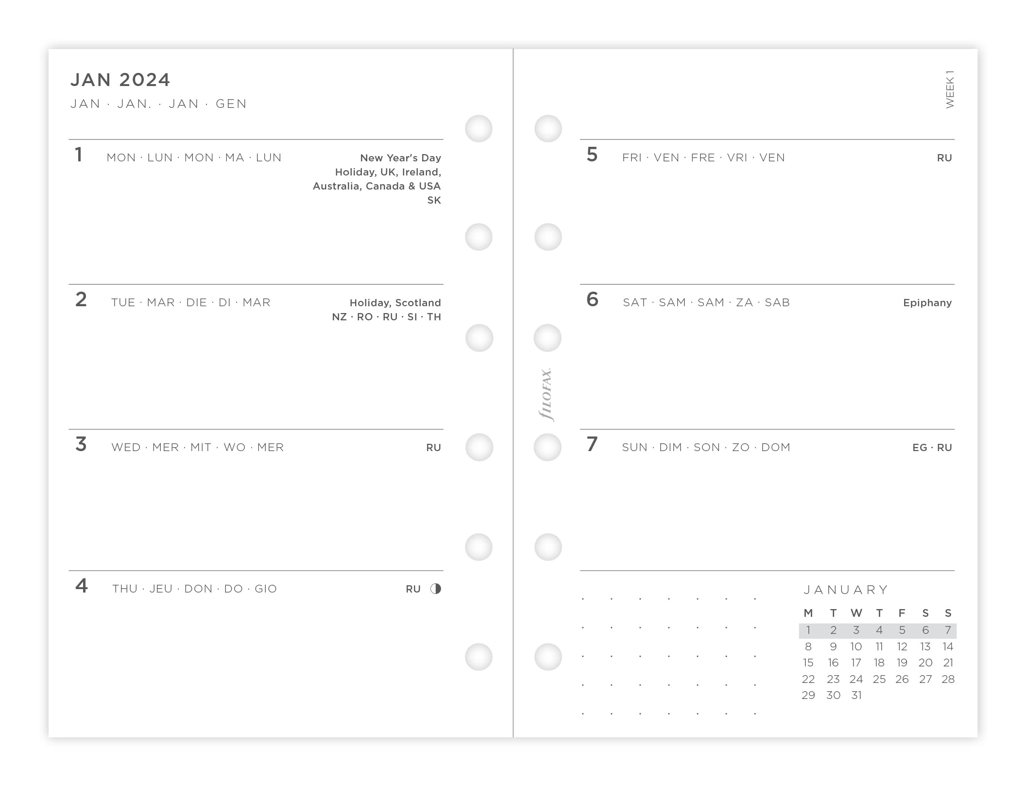 Filofax Pocket Minimal week on two pages 2024 diary