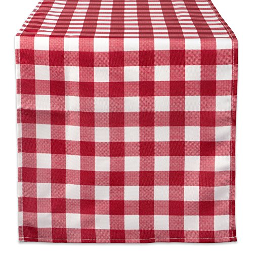 DII Red Check Outdoor Tabletop Collection, Stain Resistant & Waterproof, 14x72, Check