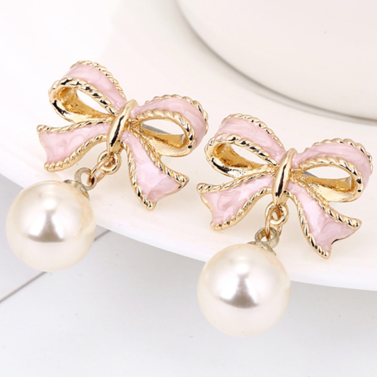 JZANHGAS today Bow Earrings for Women Trendy Stuff Cute Bow Pearl Drop Dangle Earrings Bowknot Stud Wedding Party Daily Jewelry Accessory Gifts Lightning off Deals off Today Prime