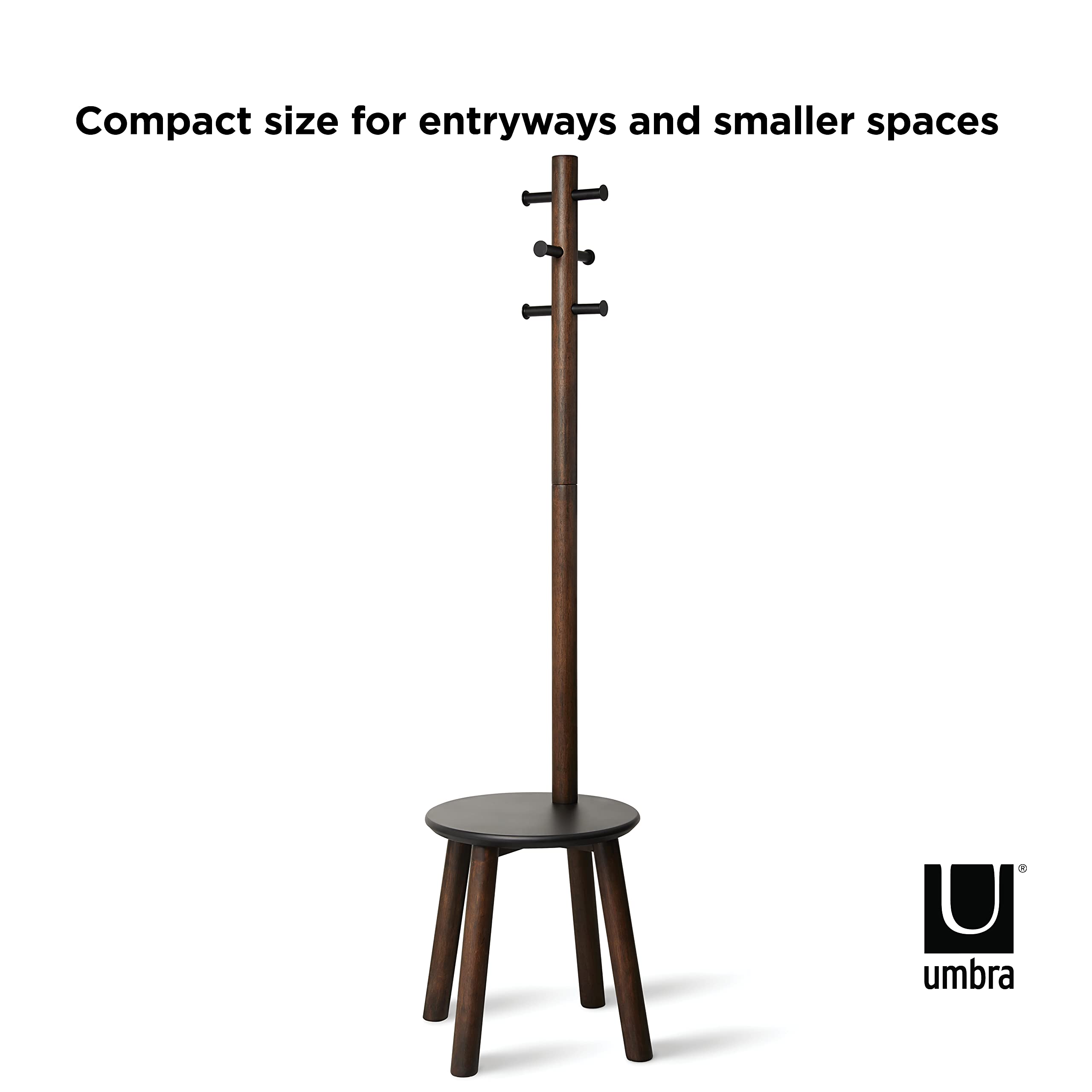 Umbra Pillar Coat Rack, Stool, Black/Walnut