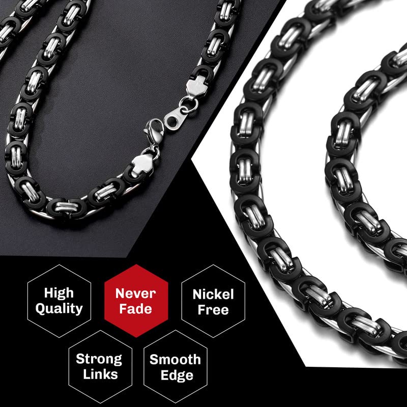 Flat Byzantine Chain for Men Stainless Steel Neck Chain 6mm 18 inch Male Necklace Choker