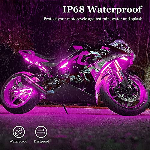 8PCS Motorcycle LED Underglow Kit, icicar Motorcycle Lights App Control Music Sync RGB LED Motorcycle Lights Brake Light Waterproof Dual Remote Motorcycle Underglow LED Light Kit for UTV ATV Golf Cart