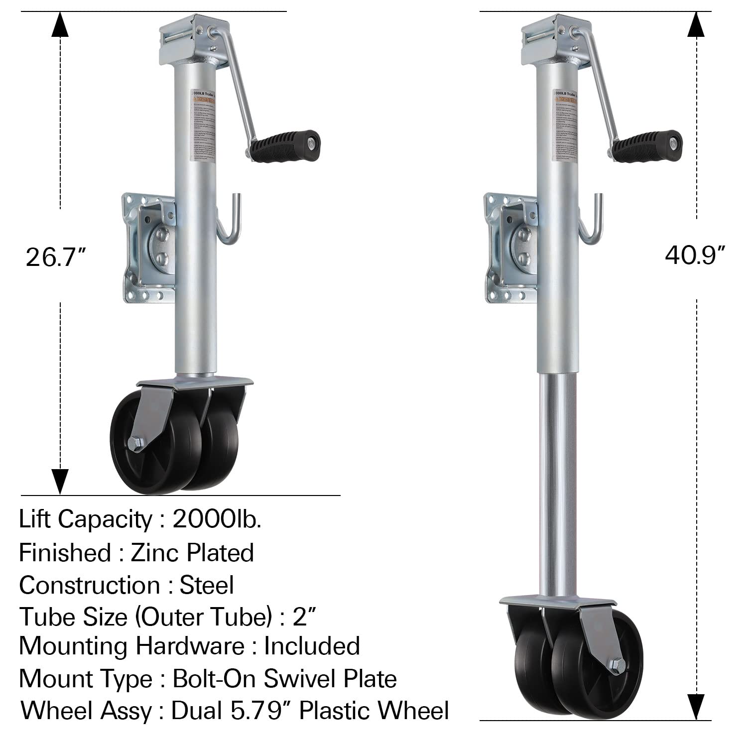 WEIZE Trailer Jack, Heavy Duty Swivel Boat Trailer Jack with Dual Wheels, 1200 lbs, 14" Lift