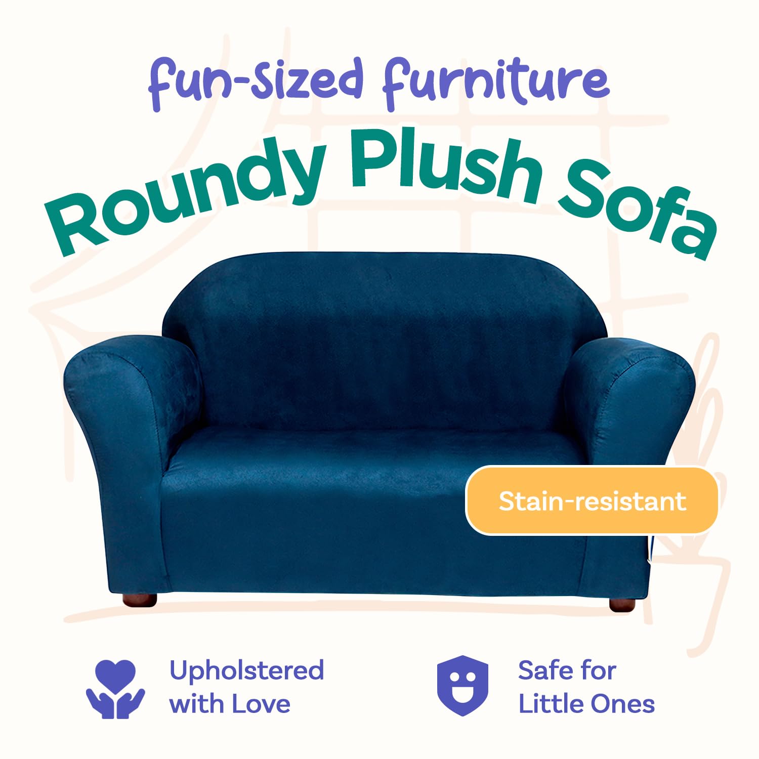 Roundy Children’s Sofa – Durable Wooden Frame, Soft Microsuede Upholstery, Ergonomic & Padded Seat, Comfortable Toddler Couch for Ages 2–5, Ideal for Bedrooms, Playrooms & Daycares.