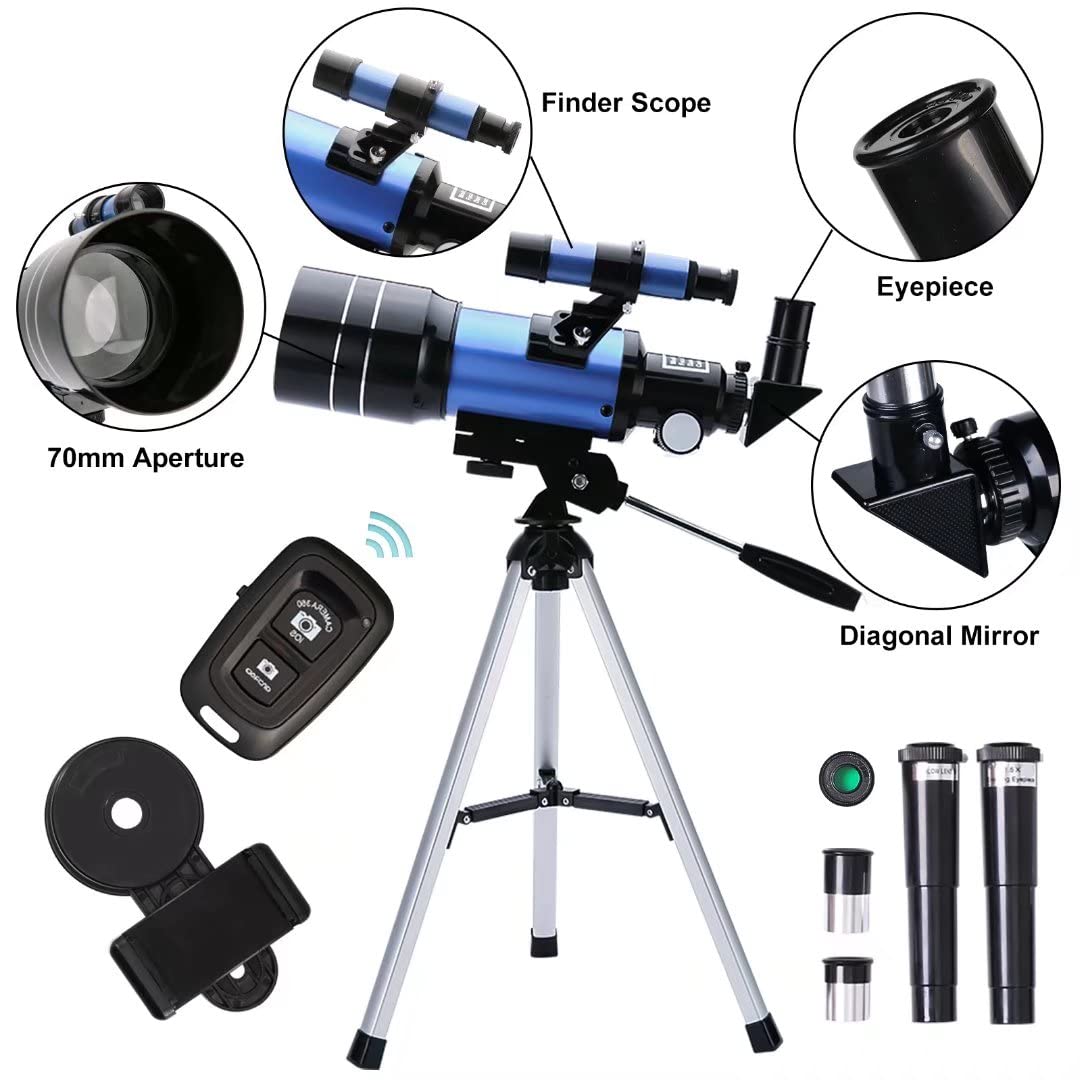 ToyerBee Telescope for Adults & Kids, 70mm Aperture (15X-150X) Portable Refractor Telescopes for Astronomy Beginners, 300mm Professional Travel Telescope with A Phone Adapter& A Wireless Remote