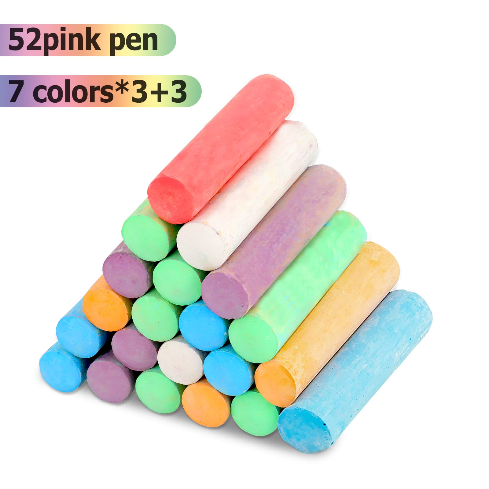 J-hong Washable Sidewalk Chalk Set- 52 Pieces 7 Colors Jumbo Chalk For Kid and Adult, Paint on Classroom Chalkboard or Outdoor Playground, Good Gift for Party