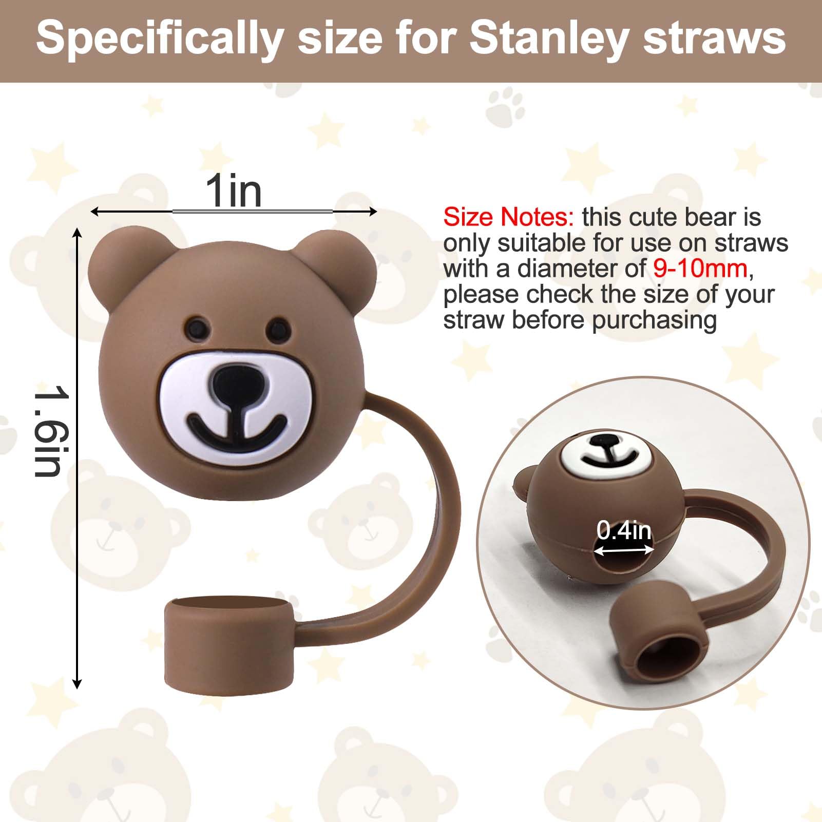 AIERSA Straw Cover for Stanley Cup,3Pcs Bear Straw Covers Compatible with Stanley 30&40oz and Simple Modern with Handle Tumbler with Handle,Silicone Straw Topper Caps for Stanley Cups Accessories