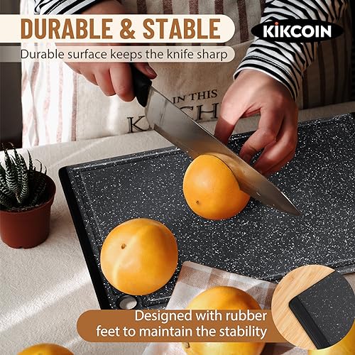 Plastic Cutting Coards for Kitchen, 3-Piece Large Cutting Board Set Dishwasher Safe Chopping Boards with Non-slip Feet and Juice Grooves, Kikcoin