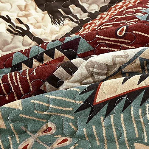 Jaba/WPM Western Teal/Beige/Burgundy Cowboy Desert Southwestern Print Bedspread 3 Piece west Theme Cabin Lodge Ranch Design Coverlet Quilt Set-Kadence 22366 (Queen), Teal, Beige, Taupe Burgundy