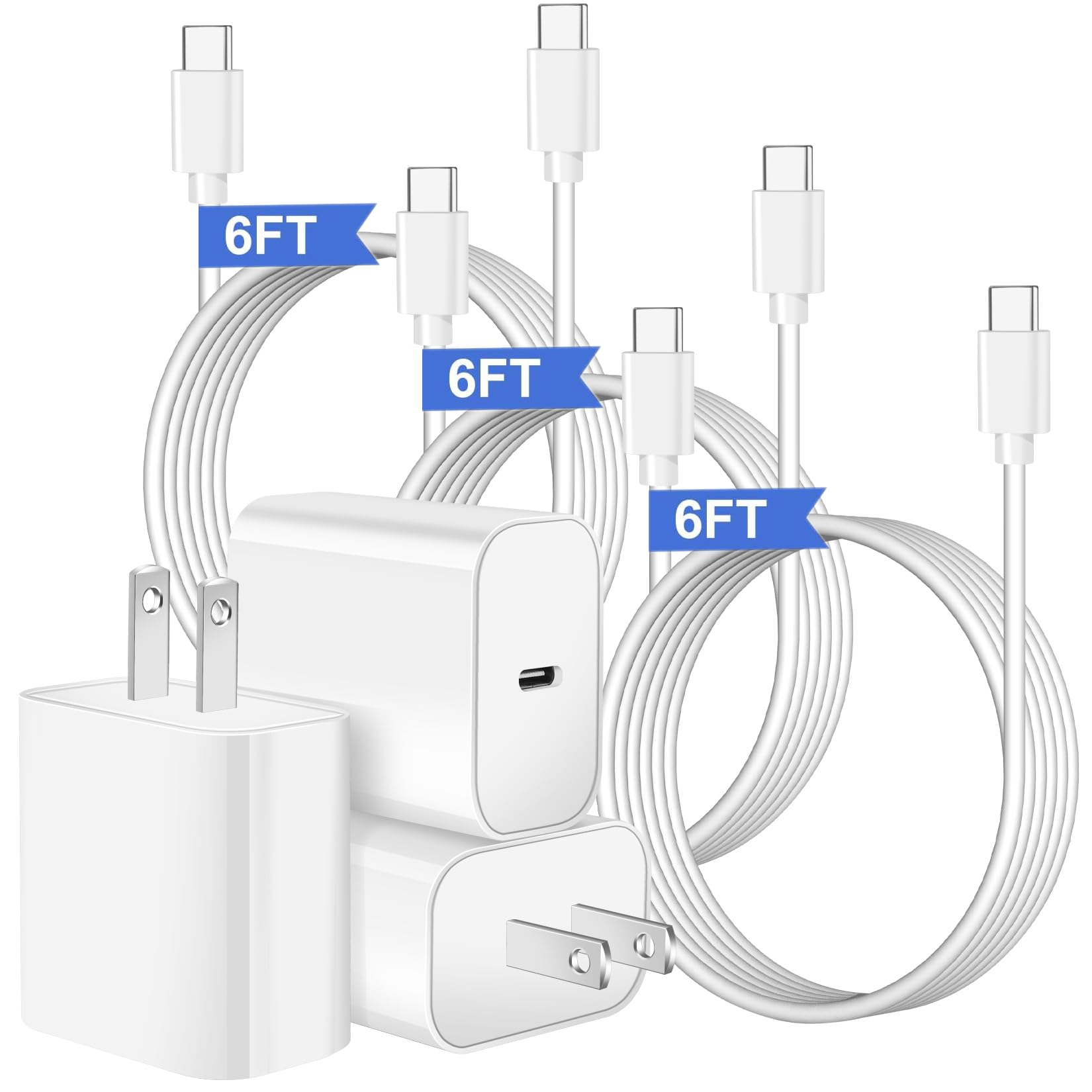 Charger for iPhone 16 Pro Max Block,20W Quick iPhone 16 Charger Fast Charging,3Pack iPhone 15 USB C Charger,6FT USB C Charger Cable Cord for iPhone 16 Pro Max/16 Pro/16/15 Pro Max/15 Plus,iPad Pro/Air