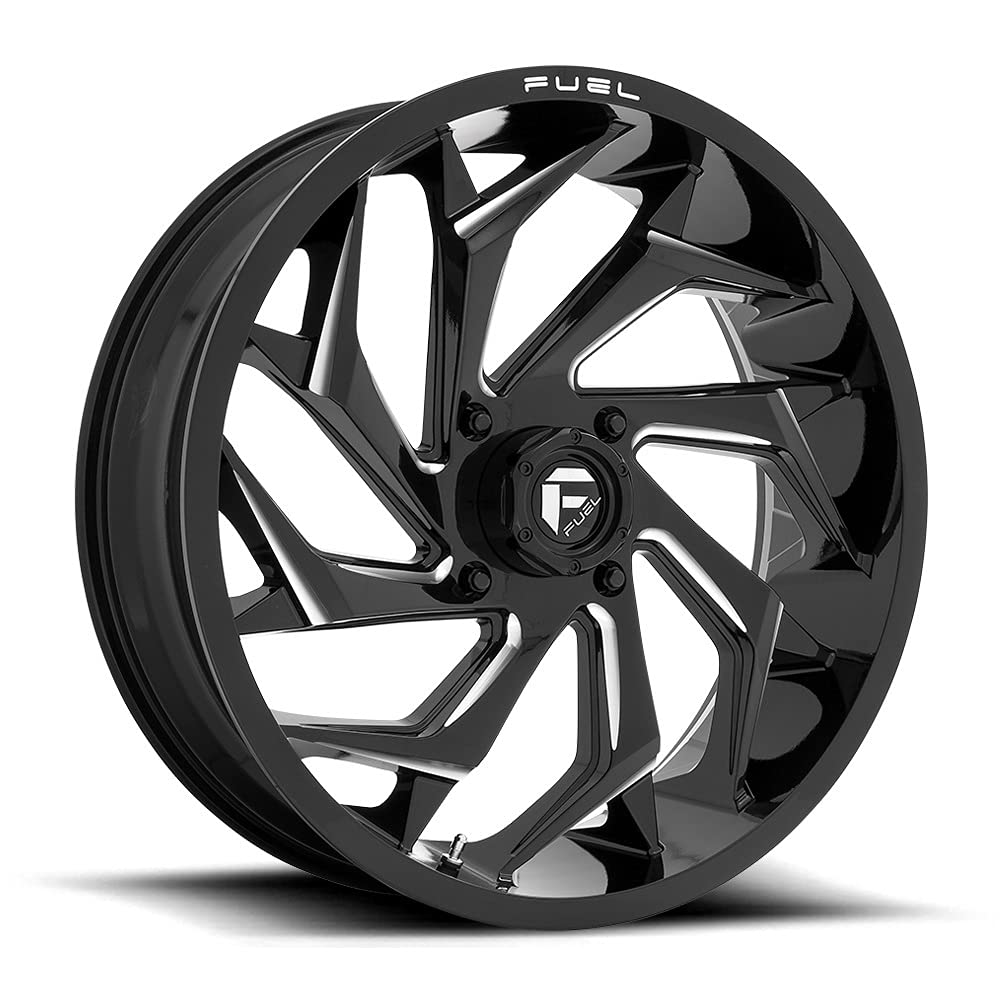 Bundle - 9 Items: Fuel Reaction 22" Wheels Black +0mm 37" MotoHavok Tires [4x137 Bolt Pattern 10mmx1.25 Lug Kit]