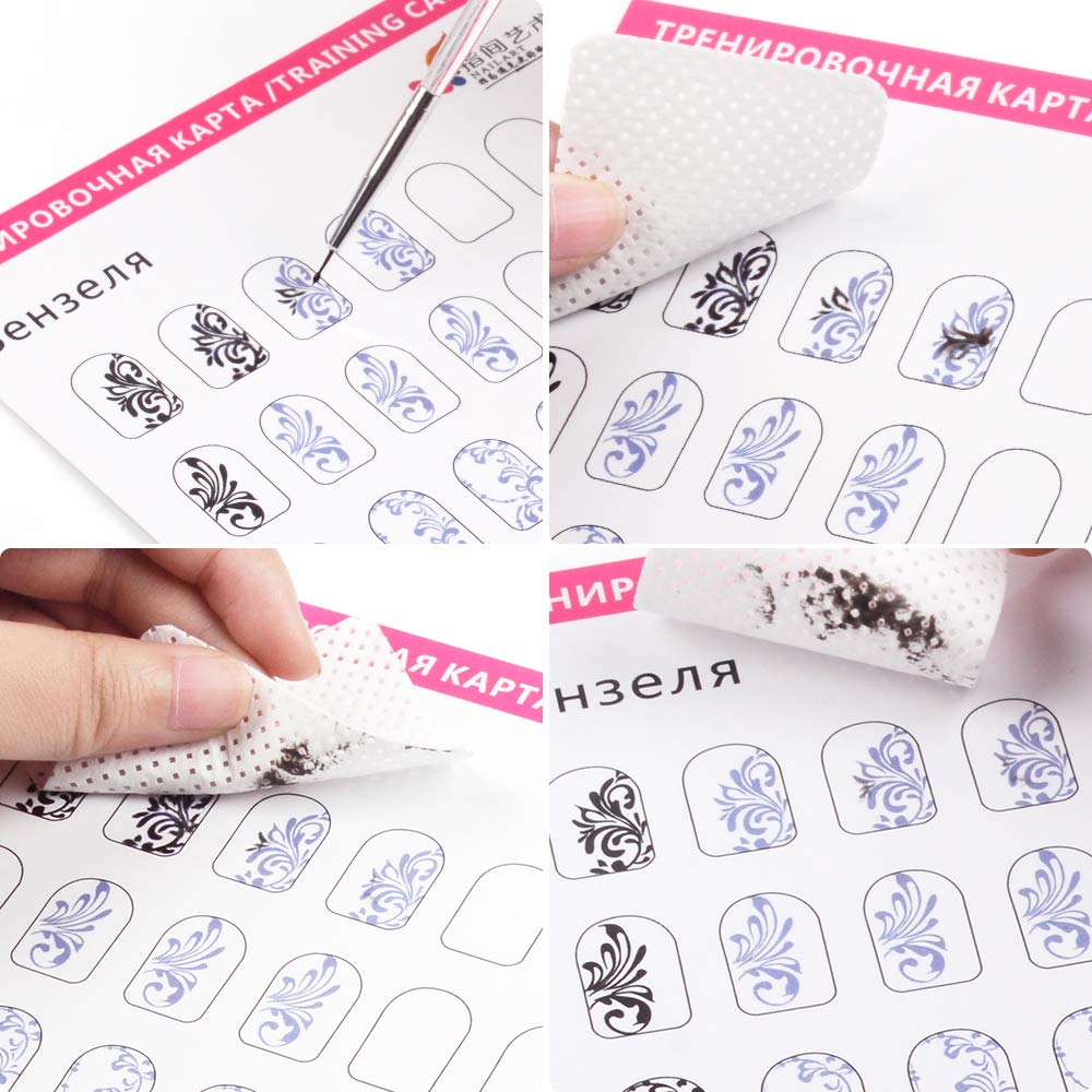 Acrylic Nail Art Practice With 3pc Nail Liner Pen 180pcs Nail Wipes Lines Drawing Painting Template Learning Book Easy To Clean Can Be Reused Manicure Tools For Beginner
