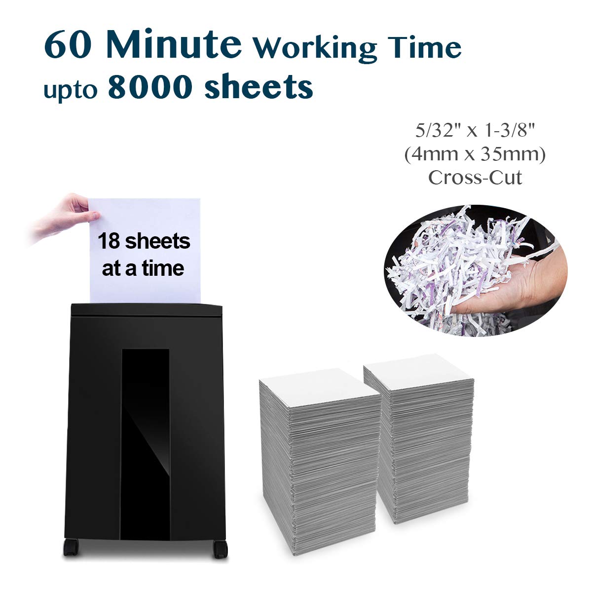 WOLVERINE 18-Sheet 60 Mins Running Time Cross Cut High Security Level P-4 Heavy Duty Paper/CD/Card Ultra Quiet Shredder for Home Office with 6 Gallons Pullout Waste Bin SD9113(Black ETL)