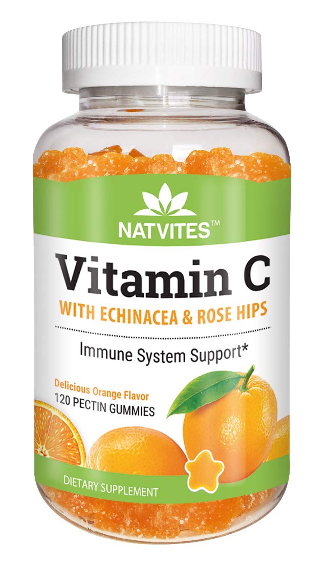 Natvites Vitamin C with Echinacea and Rose Hips Pectin Gummies for Adults 120Count