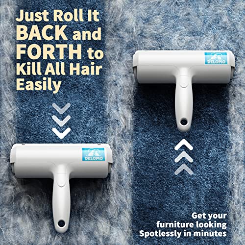 DELOMO Pet Hair Remover - Lint Roller for Pet Hair - Cat and Dog Hair Remover for Couch, Furniture, Carpet, Car Seat, Reusable Roller W/Self-Cleaning Base - Upgraded Animal Fur Removal Tool