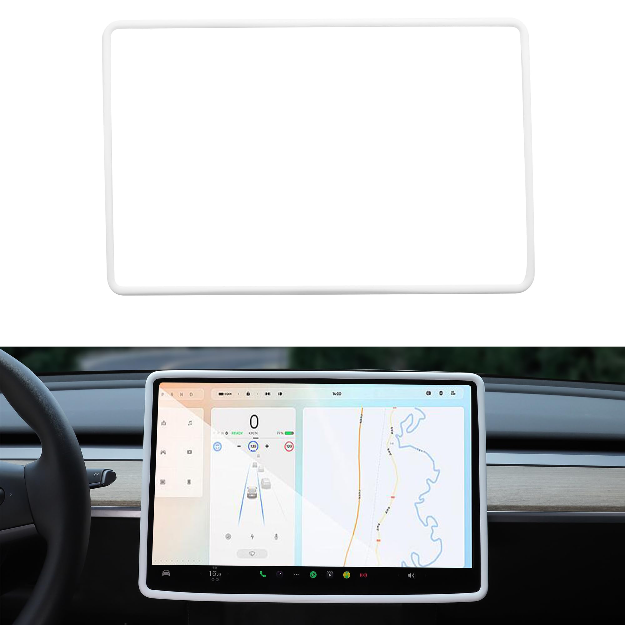 TOPABYTE 3PCS Tesla Model 3 Model Y Accessories 2021-2023 Cup Holder Insert, Screen Edge Protector Frame, Wireless Charger Mat Silicone Center Console, Not for Model 3 Highland, White