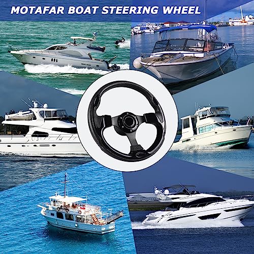 MOTAFAR 12.4" Boat Steering Wheel with 3/4“ Tapered Shaft, Anti-Slip PU Carbon Fiber Steering Wheel for Seastar and Verad, etc. for Marine Boats, Vessels, Yacht, Pontoon Boat(5156-Black)