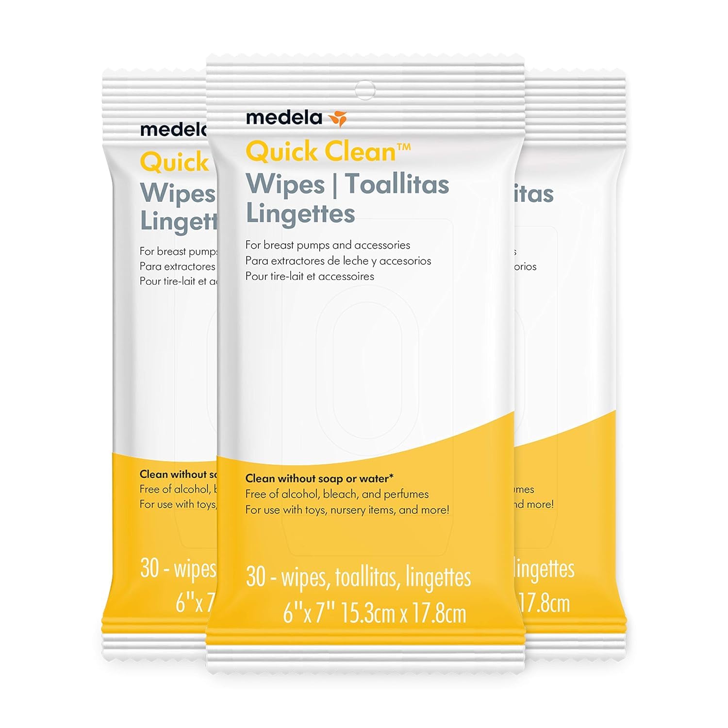 Medela Quick Clean Breast Pump & Accessory Wipes 90ct, 3 Pack of 30 Count