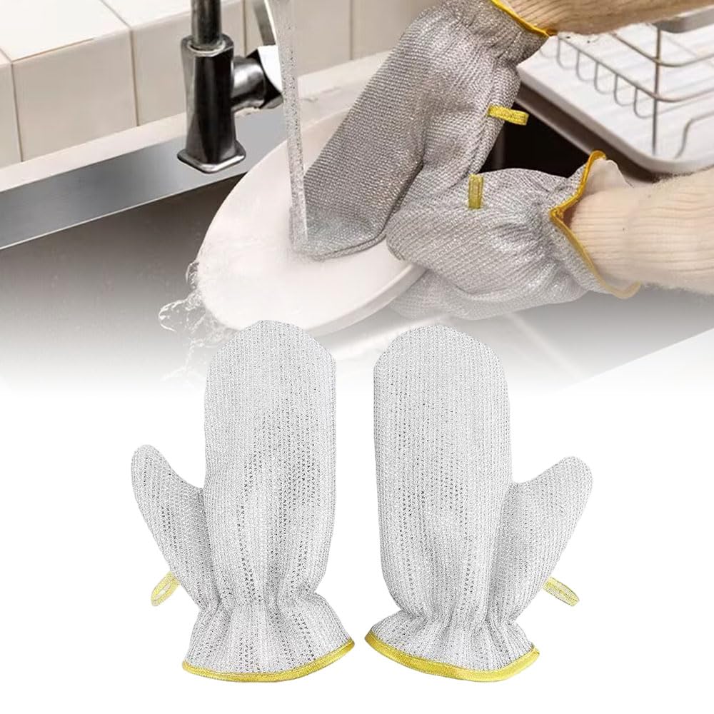 ROWPOZ 2025 New Dishwashing Wire Gloves, Wire Dishwashing Rags Metal Wire Dishwashing Cloths Gloves Scrubs Cleans Non-Scratch (1 Pair)