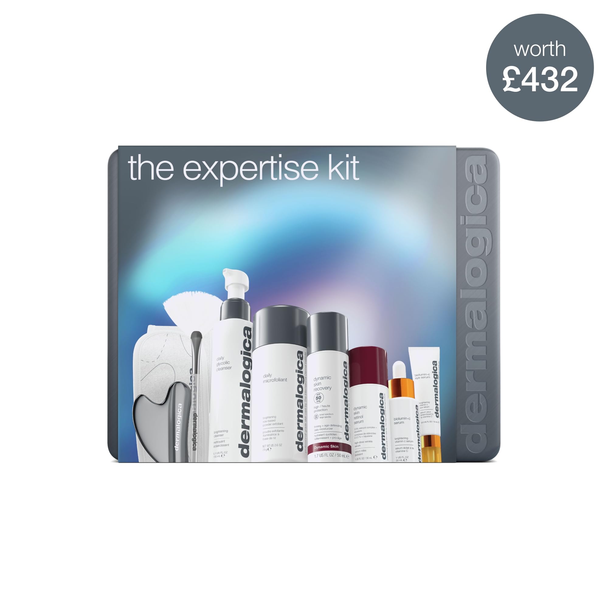 Dermalogica Expertise Kit, Holiday Gift Skincare Set Contains 6 Pieces of Full Size Products with Gua Sha, Fan Brush, and Head Band