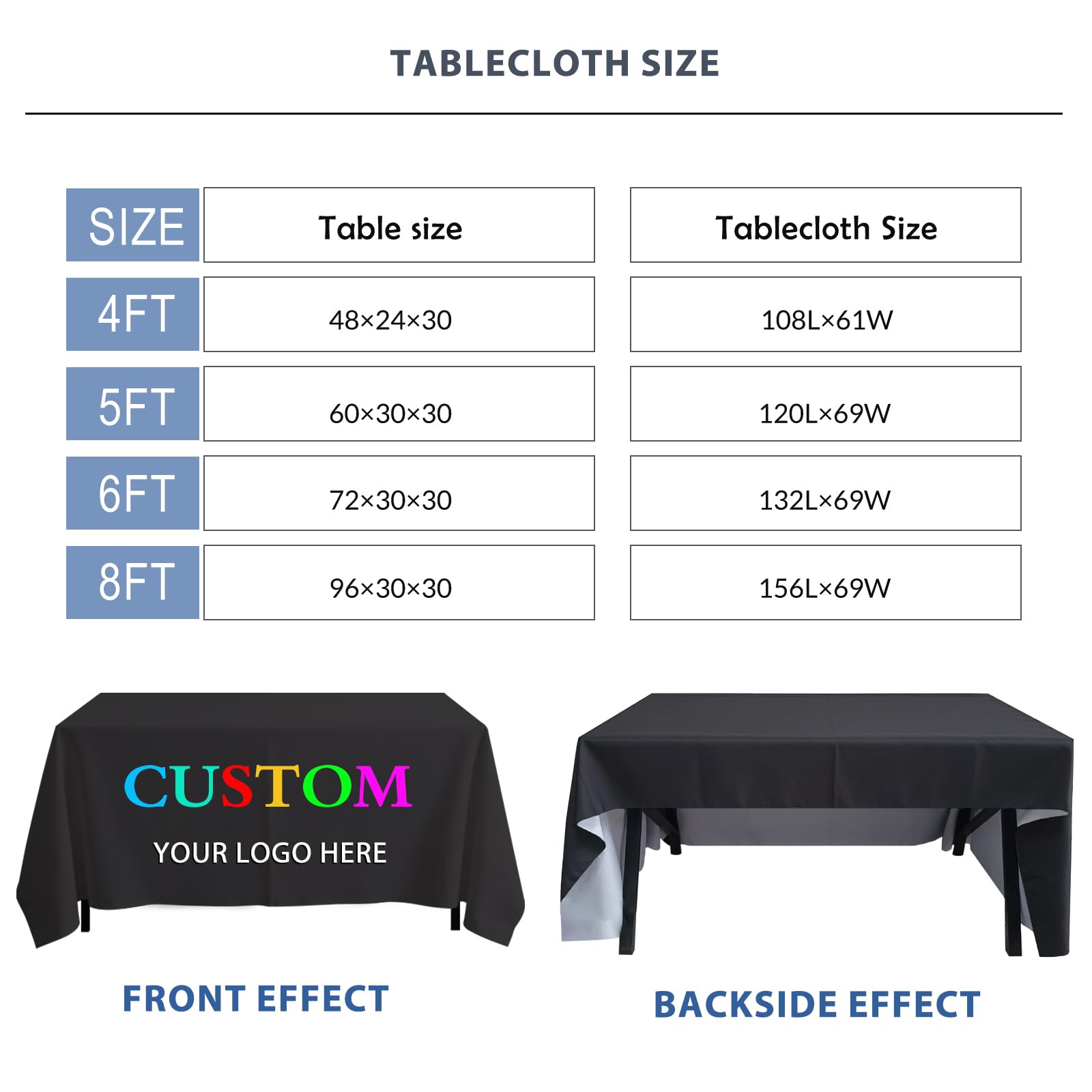 GagetElec Customized Table Cloth with Logo 4FT 5FT 6FT 8FT Personalized Tablecloth for Tradeshow Events Birthday Wedding Anniversary Tradeshow (4FT Open Back)