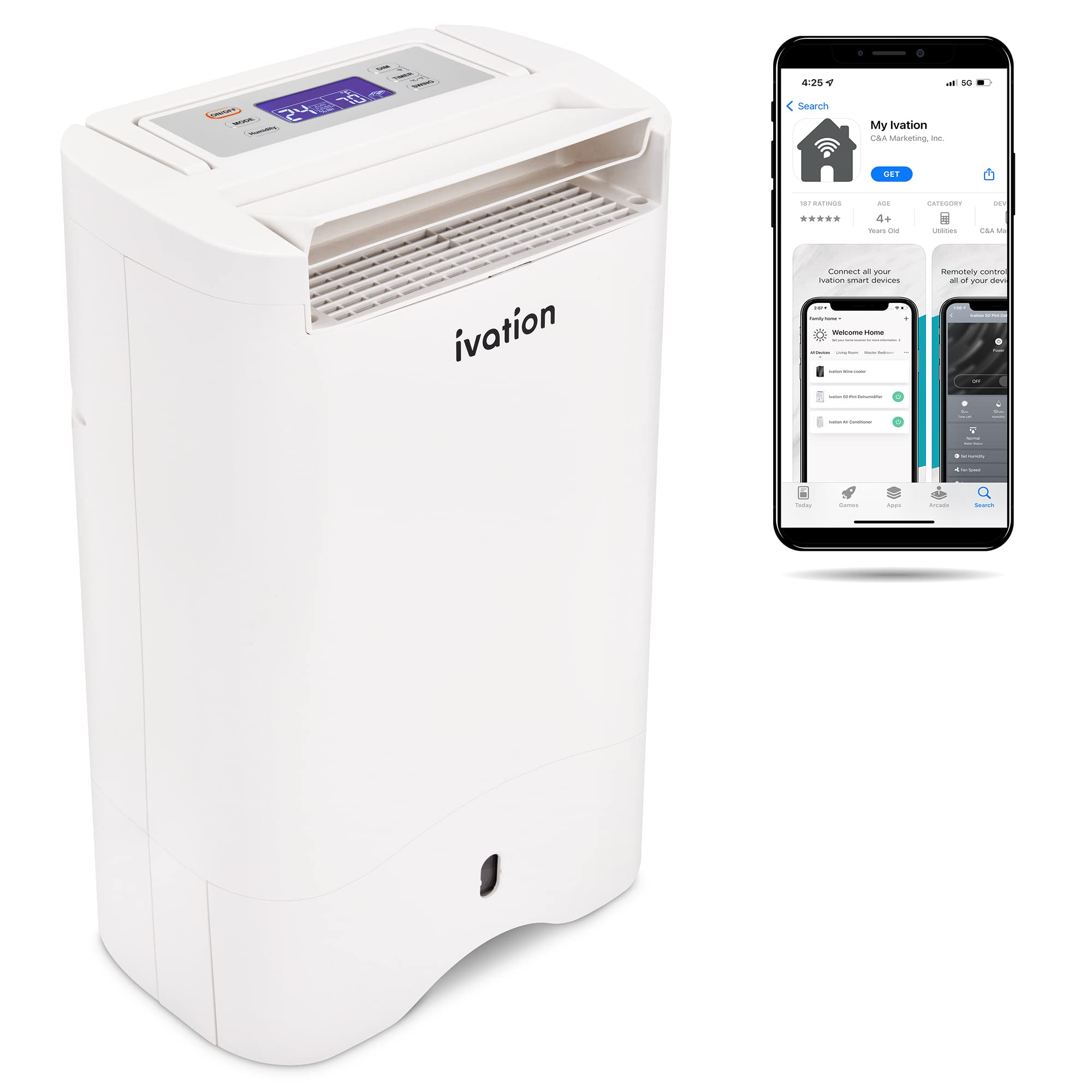 Ivation Smart WIFI Dehumidifier, Compact 19-Pint Desiccant Home Dehumidifier with Drain Hose & Smartphone Control | Ideal for Basement, Bathroom, RV, Office, Kitchen & Small Spaces Up to 410 Sq/Ft