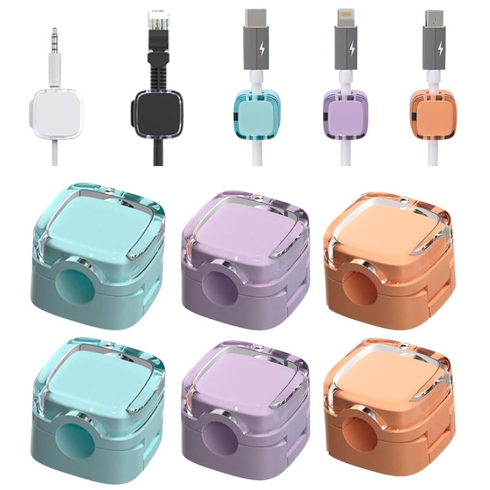 2024 New 6 Pack Charging Cable Magnetic Cable Organizer Storage Holder, Cord Organizer Magnetic Cable Management Clips, Phone USB Charging Cable Storage Holder Strong Adhesive Wire Holder (Colourful)