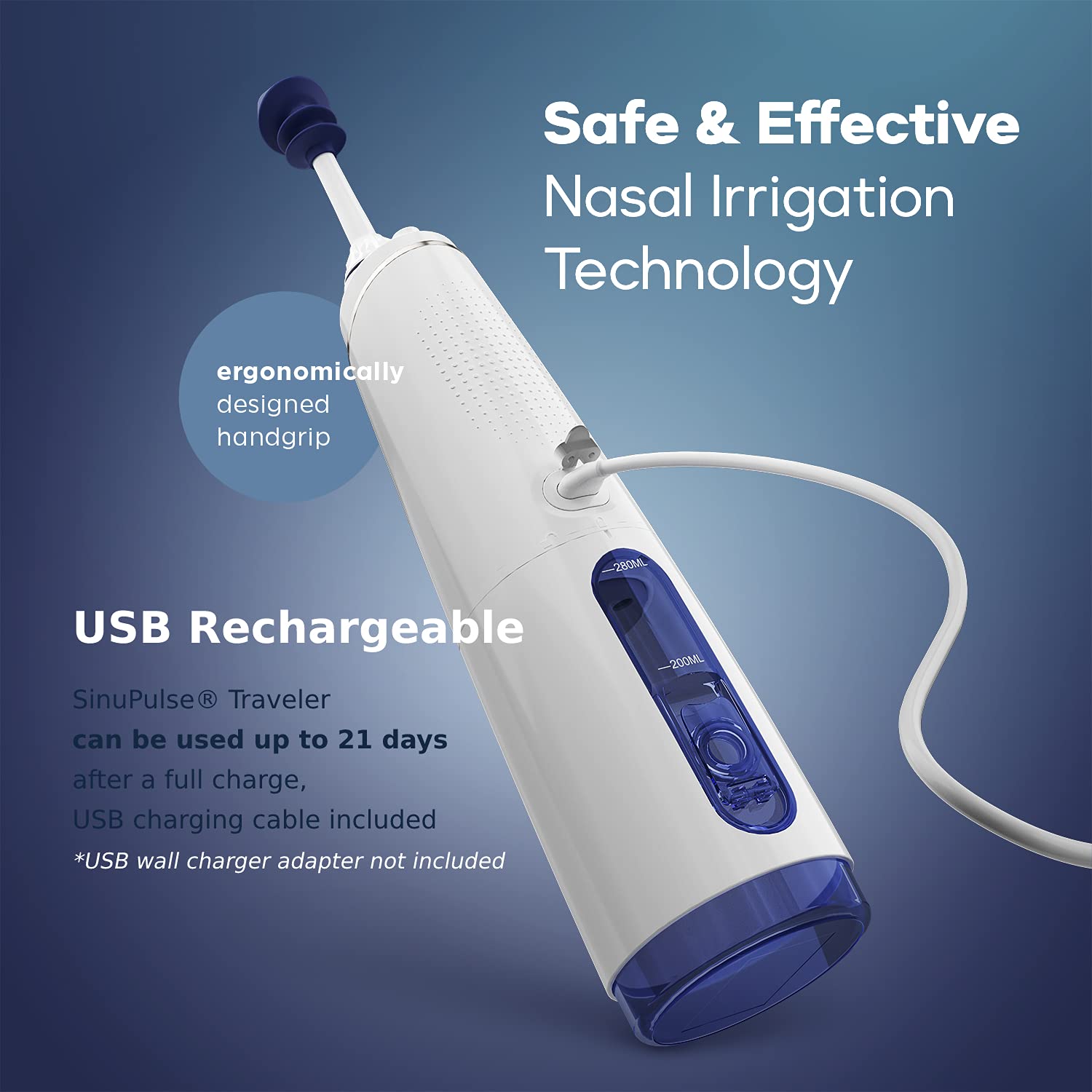 SinuPulse Traveler with 30 Sinuair Packets - Cordless Pulsating Nasal Irrigation Sinus Rinse System, Space Saving Cleaner & Relief Machine for Travel, More Effective than Neti Pot or Nose Spray Bottle