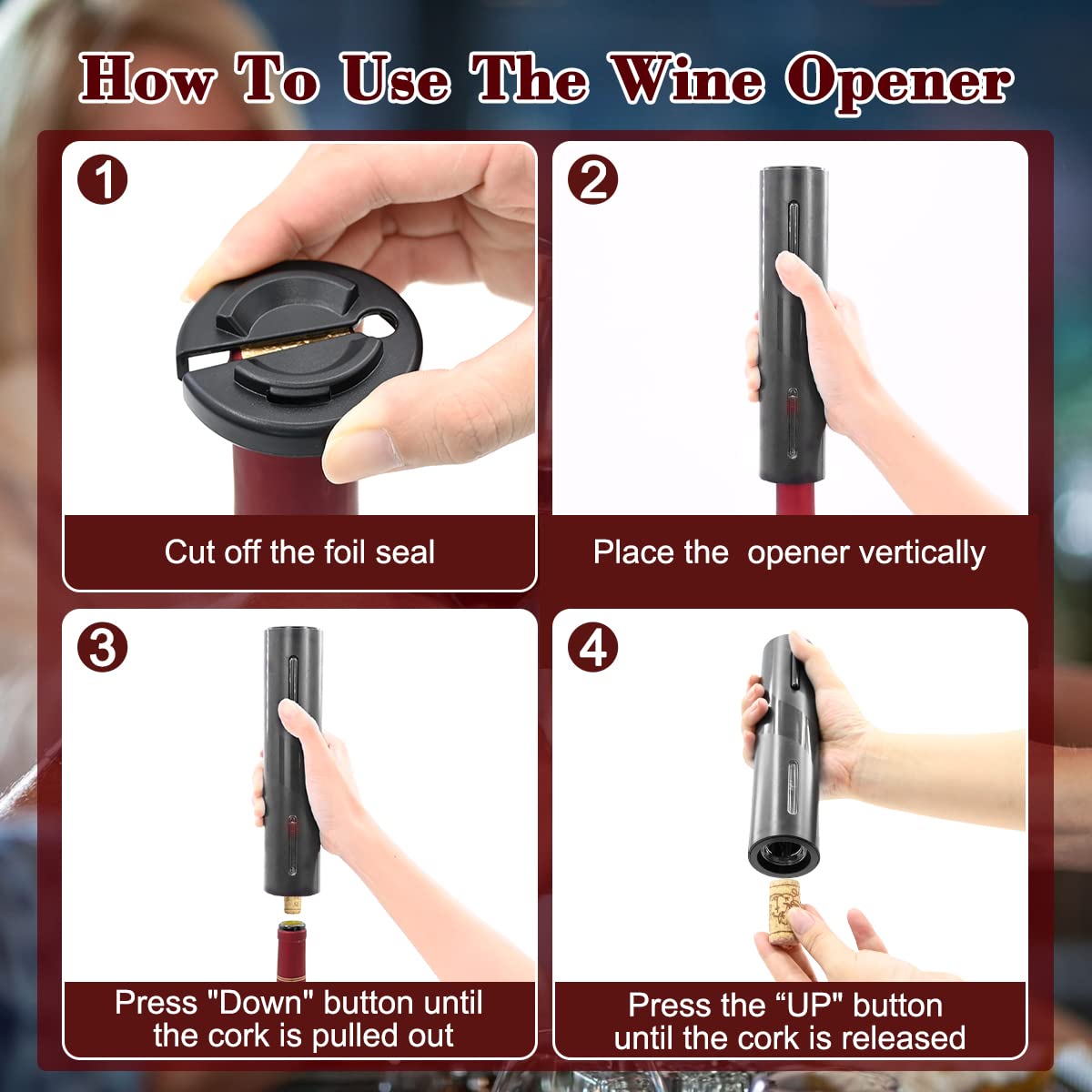 Rechargeable Electric Wine Bottle Openers Electric Wine Opener, Wine Gift Automatic Wine Opener with Foil Cutter (Charging model)