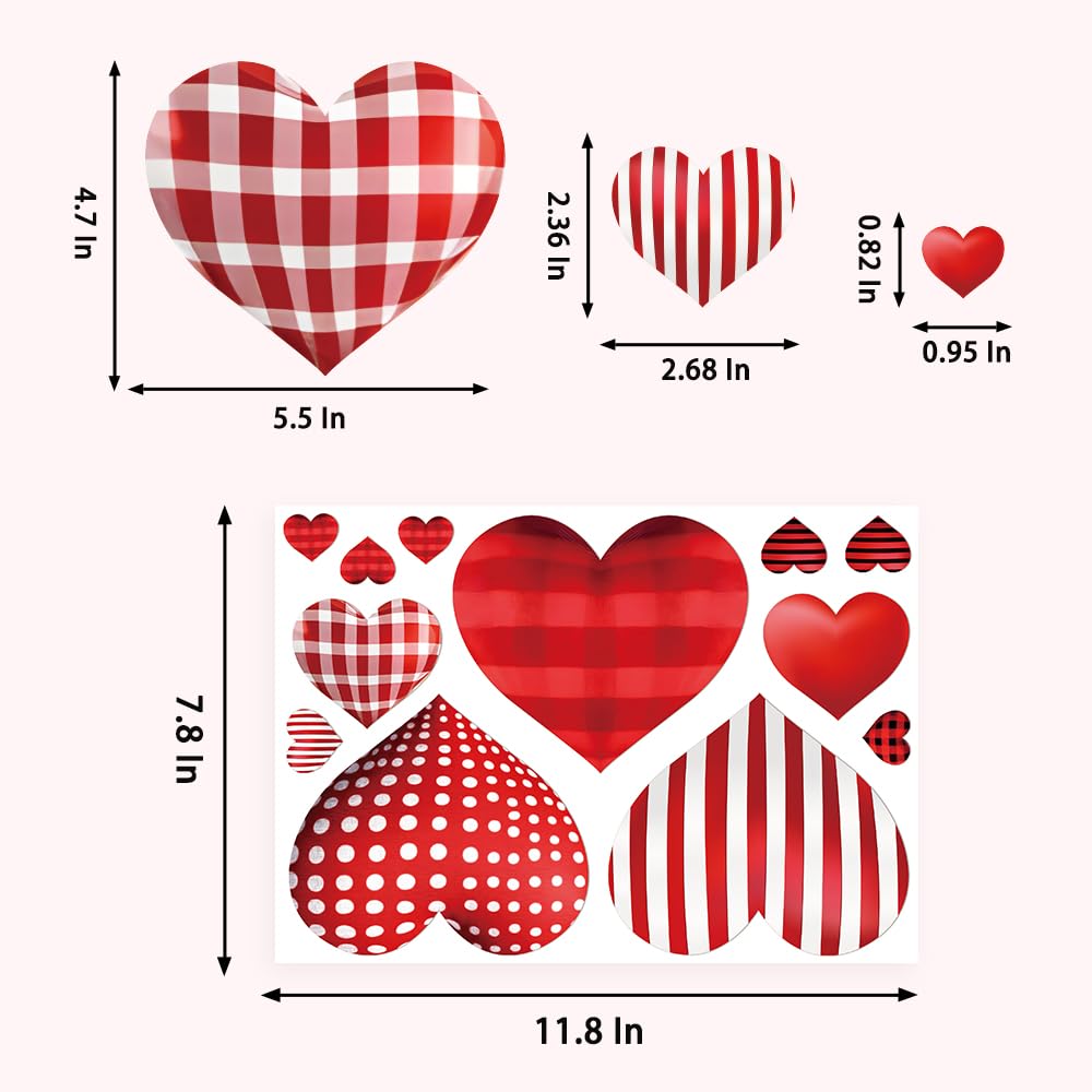 Valentines Day Decorations Window Clings, Resuable Red & Pink Heart Shaped Static Window Stickers for Valentines Day Decor - Valentines Day Decorations for The Home, Bathroom Window