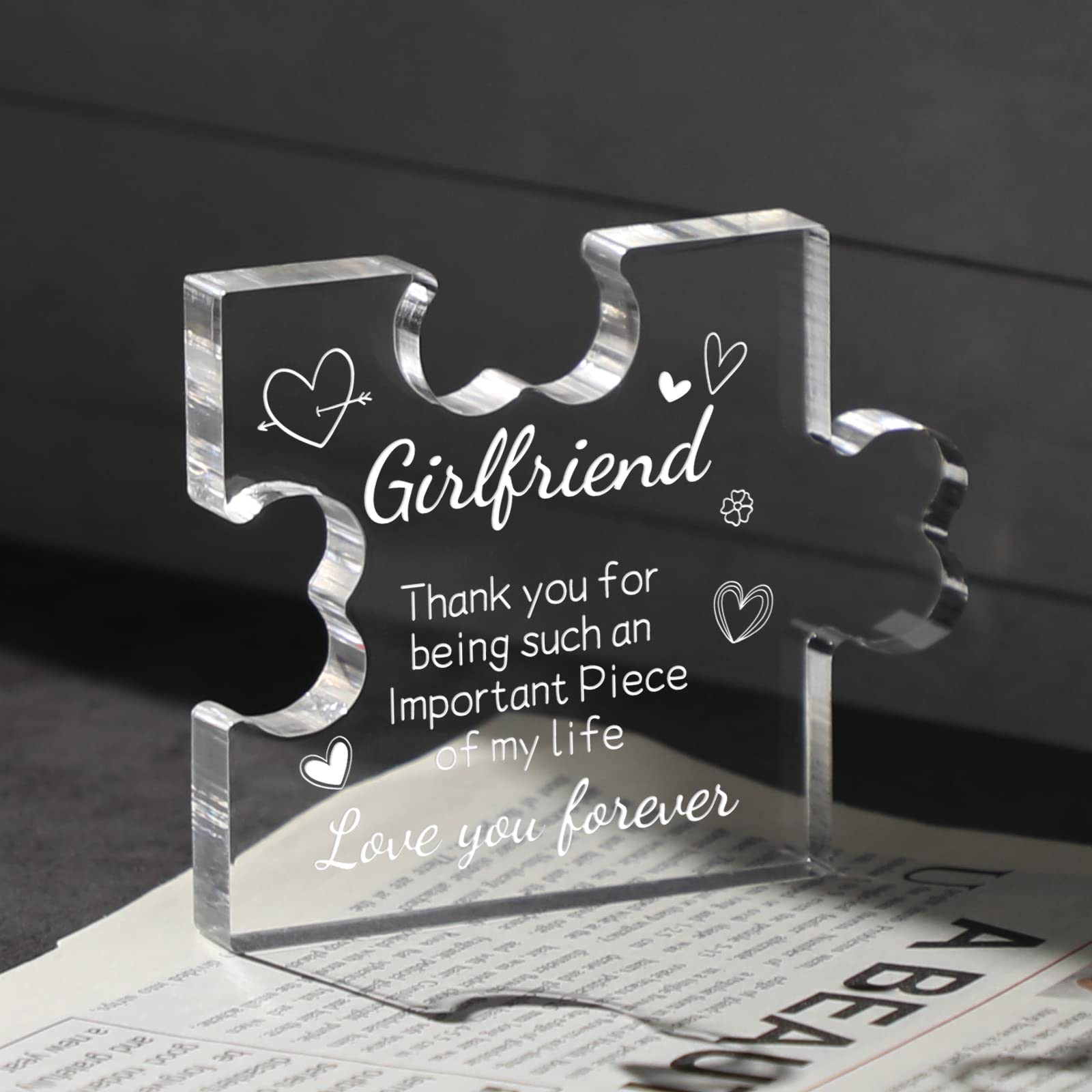 Funnli for Girlfriend Her Acrylic Puzzle Plaque - Anniversary Birthday Gift for Her - Girlfriend Birthday Gifts Wedding Card Gifts for Girlfriend 3.35 x 2.76 Inch Desk Decorations