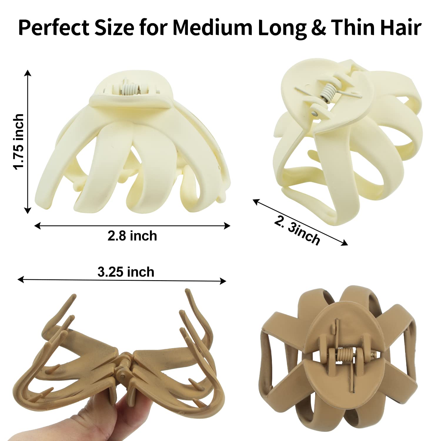 2.8 Inch Medium Octopus Hair Clips for Women, Matte Hair Claw Clips for Thin Hair, Strong Hold Non-slip Spider Octopus Clips for Fine Hair Jaw Clips