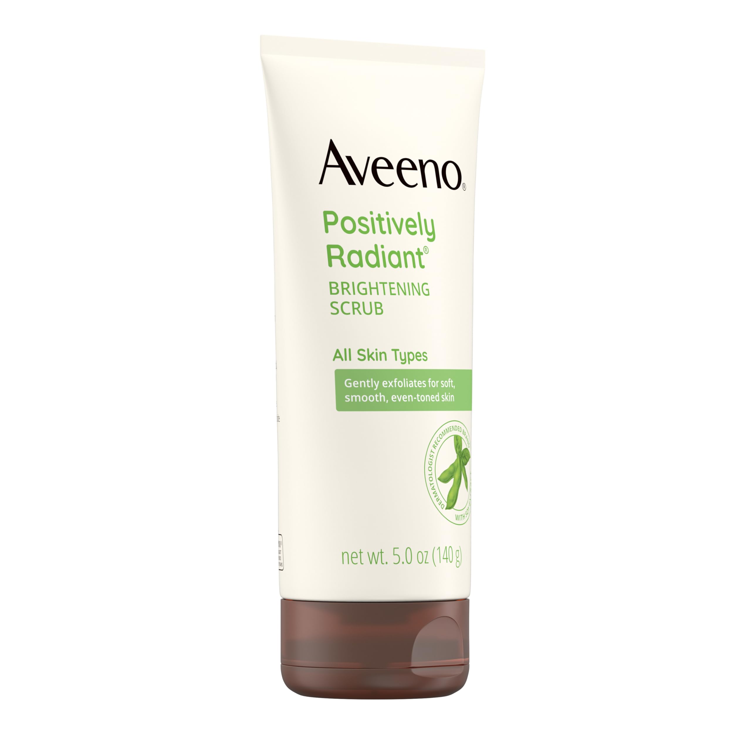 Aveeno Positively Radiant Exfoliating Facial Scrub, Brightening Face Scrub with Soy Extract to Visibly Improve Skin Tone and Texture, Oil-Free, Soap-Free, Hypoallergenic Formula, 5 FL OZ