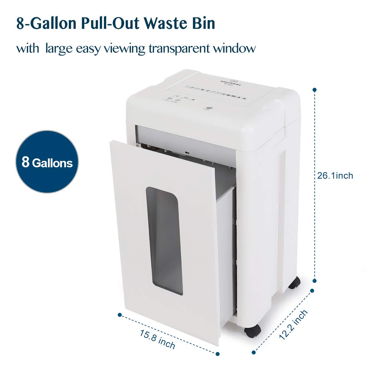 WOLVERINE 15-Sheet Super Micro Cut High Security Level P-5 Heavy Duty Paper/CD/Card Shredder for Home Office, Ultra Quiet by Manganese-Steel Cutter and 8 Gallons Pullout Waste Bin SD9520 (White ETL)