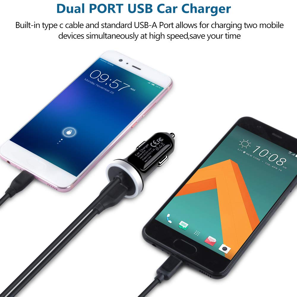 USB C Car Charger, 3.4A Fast Charging Car Adapter+3ft Type C Cable for Samsung Galaxy S24 S23 S22 S21 S20 S10 Note 20 A10E A20 A50 A51 A71 A11,LG Stylo 6/5/4 G7 V60 ThinQ Moto G8 G7 Google Pixel 4 3a