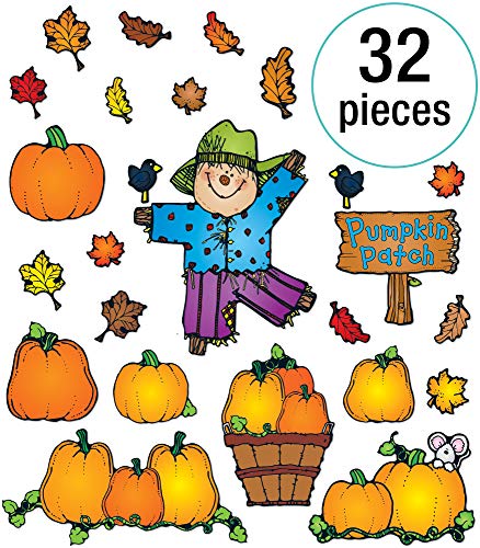 Carson Dellosa 32pc Pumpkin Patch Farmhouse Bulletin Board Set, Scarecrow, Pumpkins, Autumn Leaves Fall Bulletin Board Decorations for Thanksgiving, Halloween, Fall Decor, Wall Decor, Classroom Decor