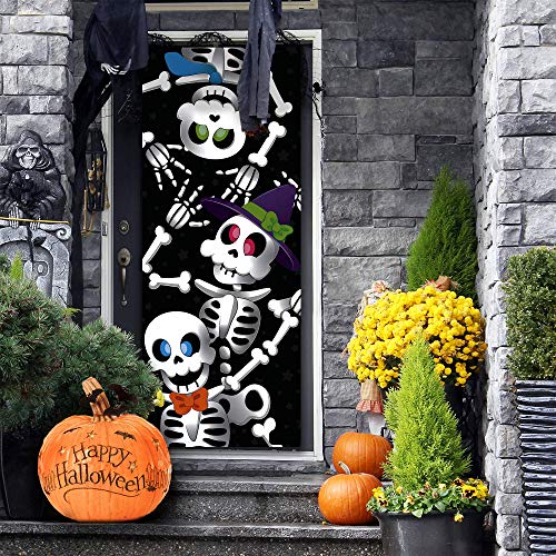 JOYIN 3 Pcs 30”x72” Door Cover Covers Halloween Decorations Indoor Door Home Decor Haunted House Halloween Stickers Party Supplies Favors Garage Door Window Wall Cover Cute Skeleton Family