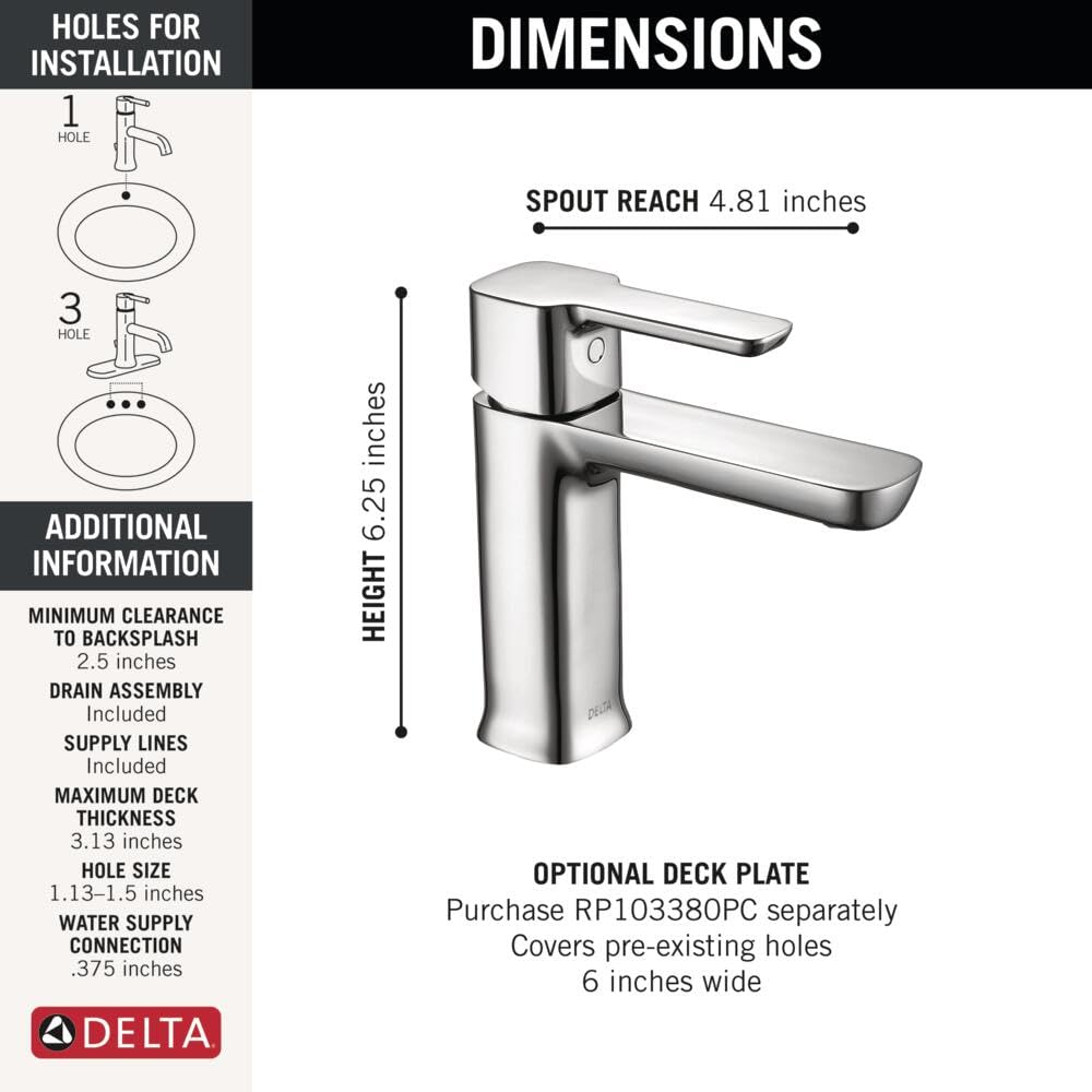 DELTA 581LF-PP Modern Bathroom Faucet, 1.2 GPM Water Flow, Chrome