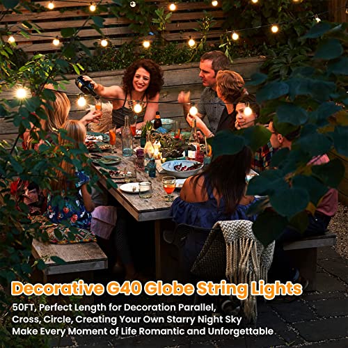 50FT Outdoor G40 LED Globe String Lights Dimmable Waterproof Shatterproof Light Strings with 25 Bulbs Connectable Commercial Hanging Lights for Christmas Patio House Backyard Balcony Party