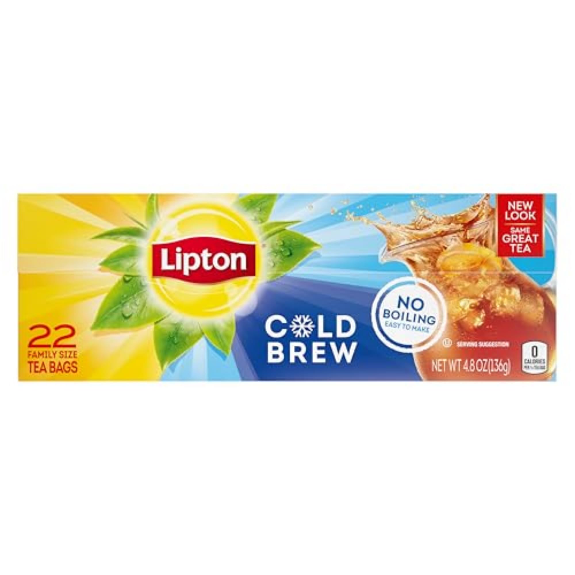 Lipton Cold Brew Iced Tea Bags, Family Size Iced Tea Bags, 132 Total Tea Bags (22ct - Pack of 6)