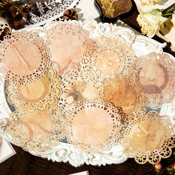 60 Pcs Lace Paper Decoupage Paper Round Lace Paper Lace Table Doilies for Scrapbook Supplies Aesthetic Journals Junk Journal Planners Vintage Journaling Supplies Crafts（C）