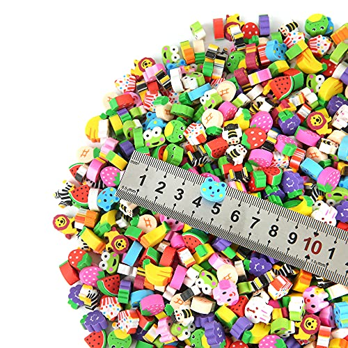 300 Pieces Mini Animal Fruit Erasers for Kids Bulk, Small Cute Pencil Erasers Assortment for Home School Work Rewards, Party Favor and Gift Filling