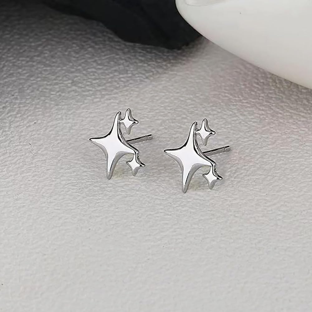 Sterling Silver Earrings Star Stud Earrings for Women Teen Girls Trendy Hypoallergenic Small Post Pierced Studs Earrings Jewelry Gifts (3 Stars)