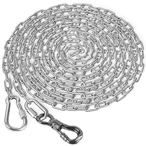 Tresbro Heavy Duty Dog Chains for Outside, 15FT Stainless Steel Tie Out Cable with Swivel Hook for Small Medium Dogs, Metal Chew Proof Pet Runner Chain Leash Lead for Outdoor Camping Hiking Yard, 3MM