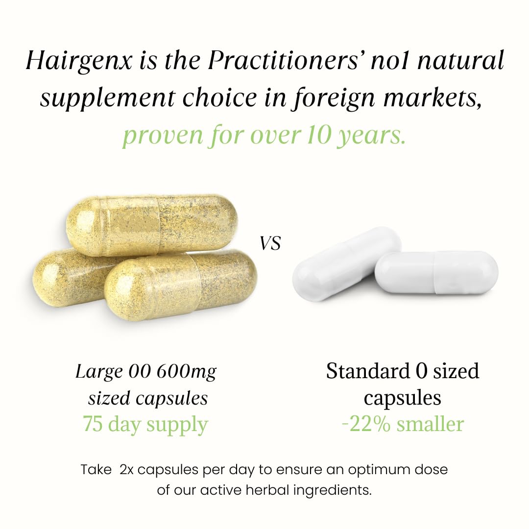 Hairgenx for HER | 150 Herbal Capsules (75 Day Supply) | DHT Blocker for Thicker, Fuller Hair | Natural Herbal Hair Loss Supplement for Women | Gluten-Free, Vegan-Friendly