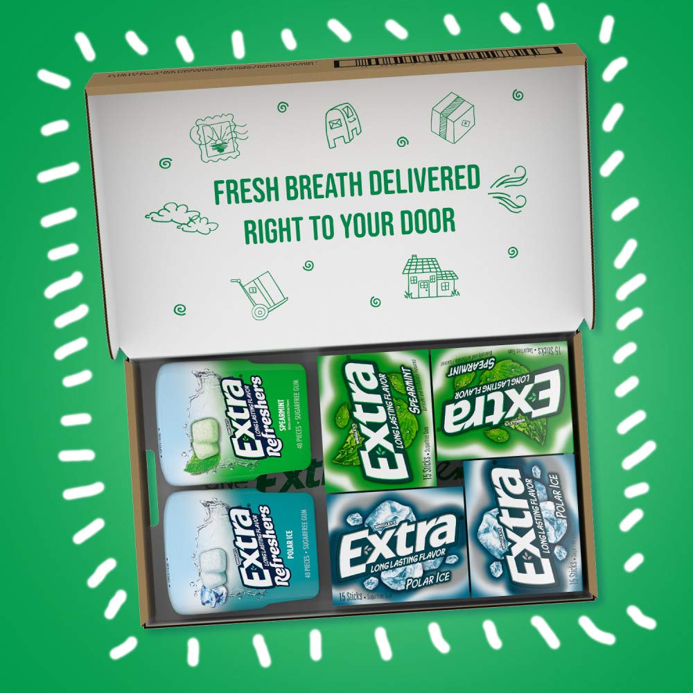EXTRA Spearmint & Polar Ice Sugar Free Chewing Gum Bulk Assortment, 15 Sticks & 40 Pieces (2 Bottle Packs & 12 Single Packs)