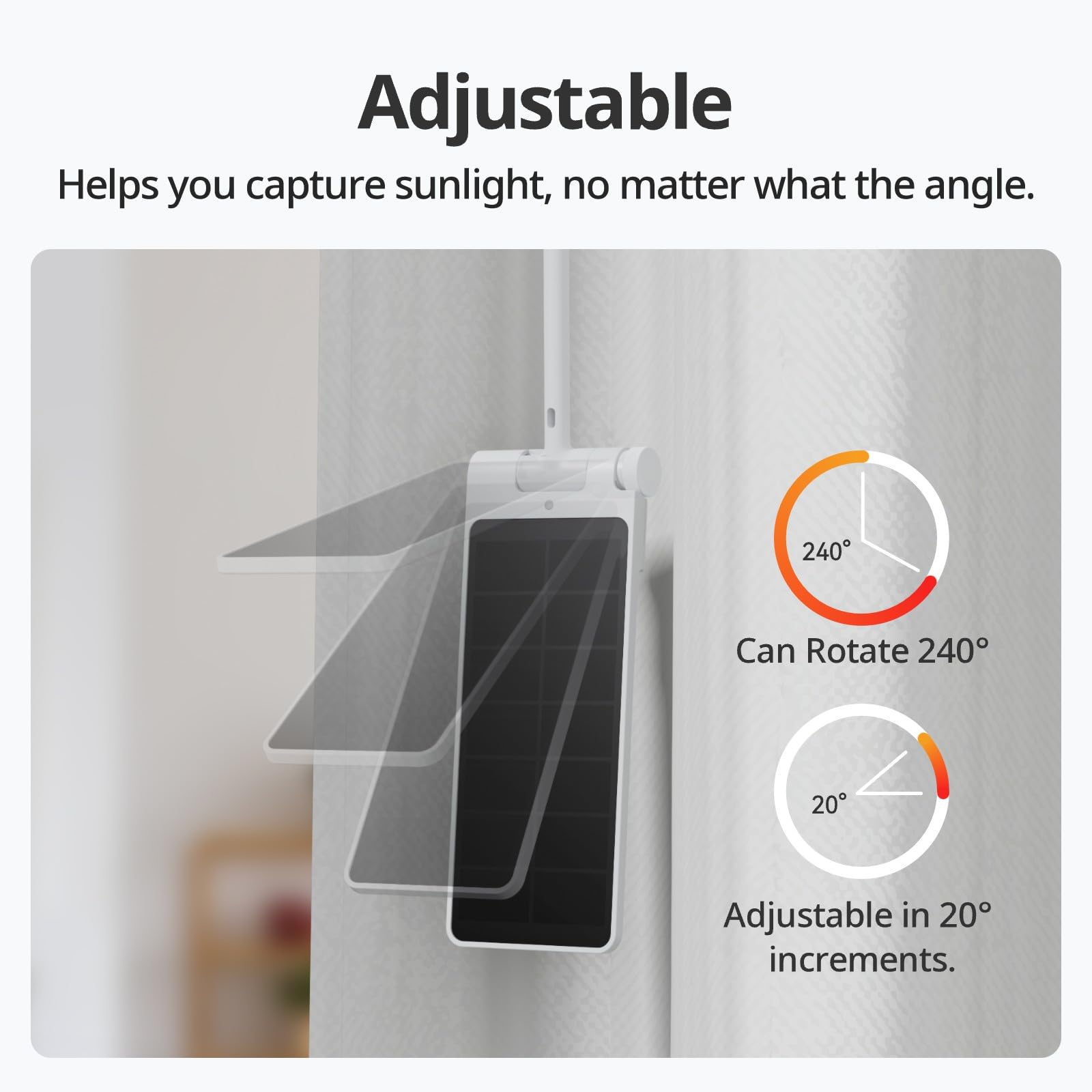 SwitchBot Solar Panel Charger for Curtain 3 - Performance Upgrade, Easy to Use, Support Low Light Charging, Smart Solar Panel for SwitchBot Curtain 3 Rod/U Rail, Non-Stop Solar Power Supply